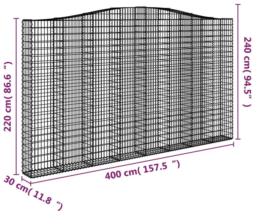 vidaXL Συρματοκιβώτια Τοξωτά 2 τεμ. 400x30x220/240 εκ. Γαλβαν. Ατσάλι