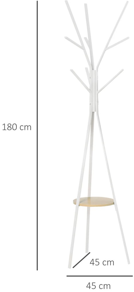 HOMCOM Κρεμάστρα παλτό με ράφι και 8 γάντζους Κρεμάστρα μπουφάν Μοντέρνα κρεμάστρα για ρούχα καπέλο τσάντα, σαλόνι, λευκό