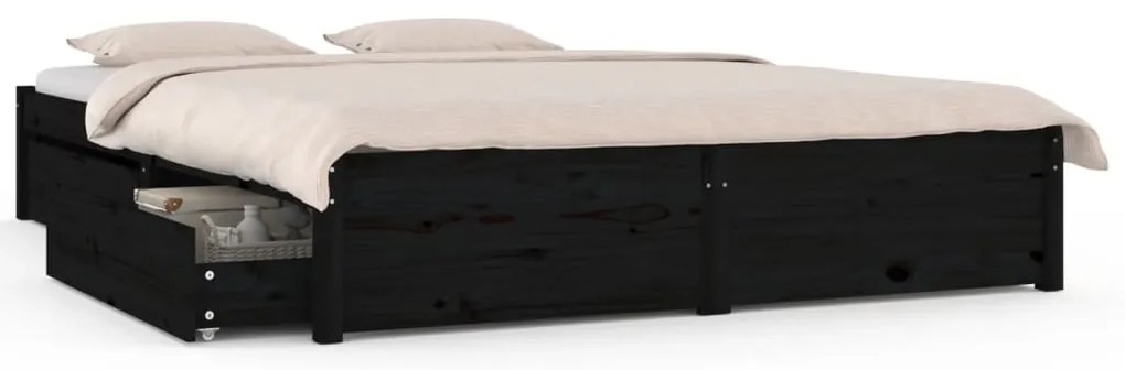 vidaXL Πλαίσιο Κρεβατιού με Συρτάρια Μαύρο 120x190 εκ. Small Double