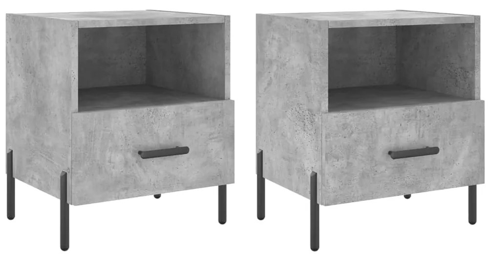vidaXL Κομοδίνα 2 τεμ. Γκρι Σκυροδεμ. 40 x 35 x 47,5 εκ. Επεξεργ. Ξύλο