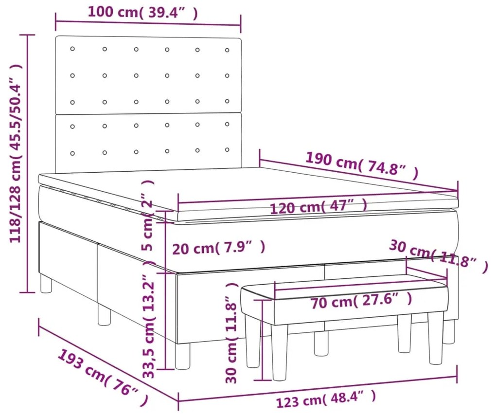 Κρεβάτι Boxspring με Στρώμα Σκούρο Καφέ 120x190 εκ Υφασμάτινο 3270435