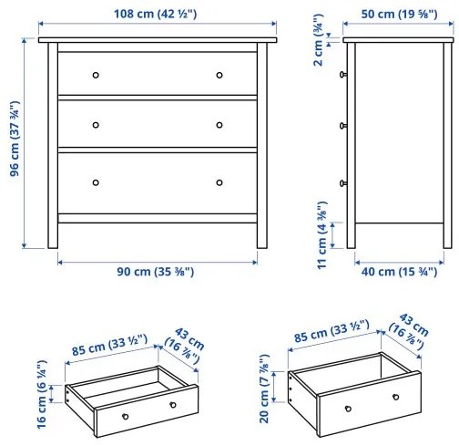 HEMNES συρταριέρα με 3 συρτάρια, 108x96 cm 605.857.96