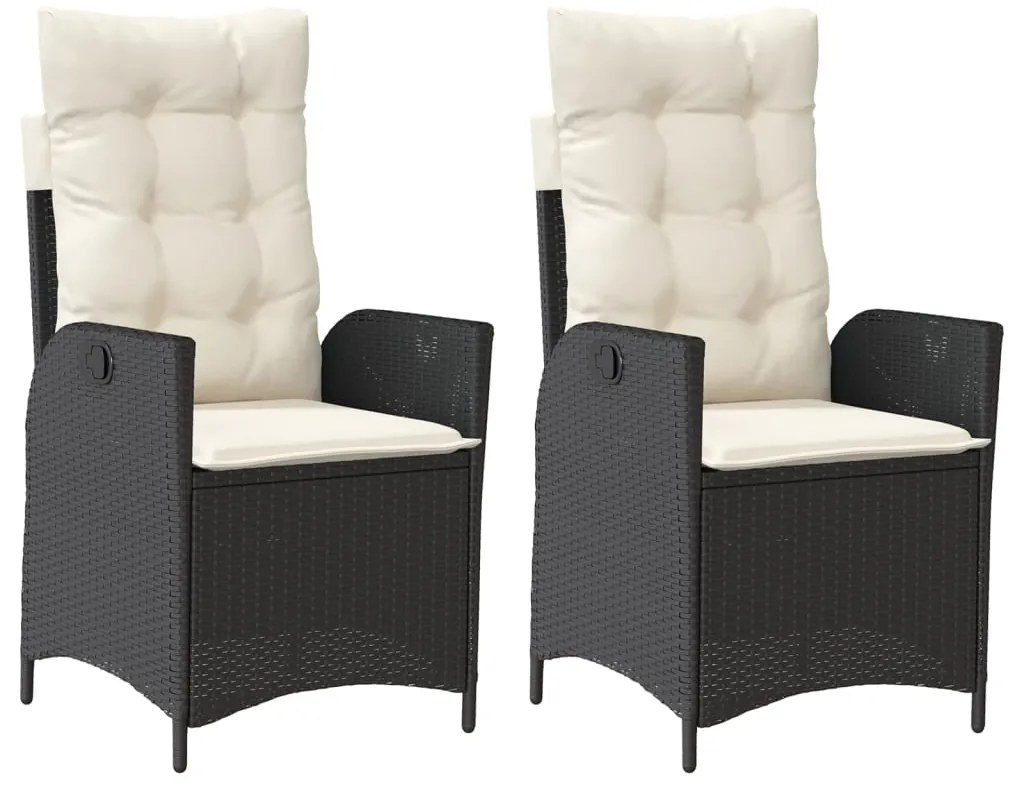 vidaXL Πολυθρόνες Κήπου Ανακλ/νες 2 τεμ. Μαύρες Συνθ. Ρατάν+Μαξιλάρια