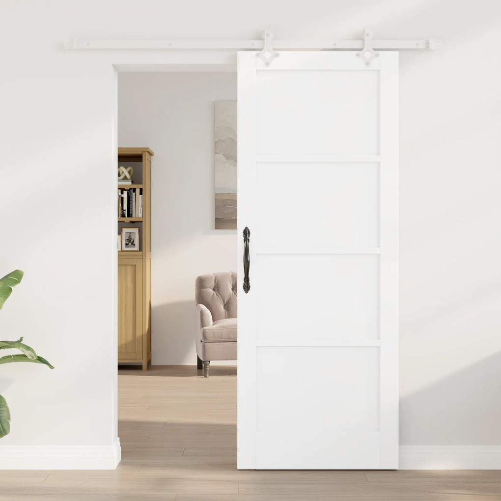 vidaXL Συρόμενη Πόρτα με Σετ Εξαρτημάτων Λευκή 78x202 cm Σταθερό Ξύλο Πεύκου