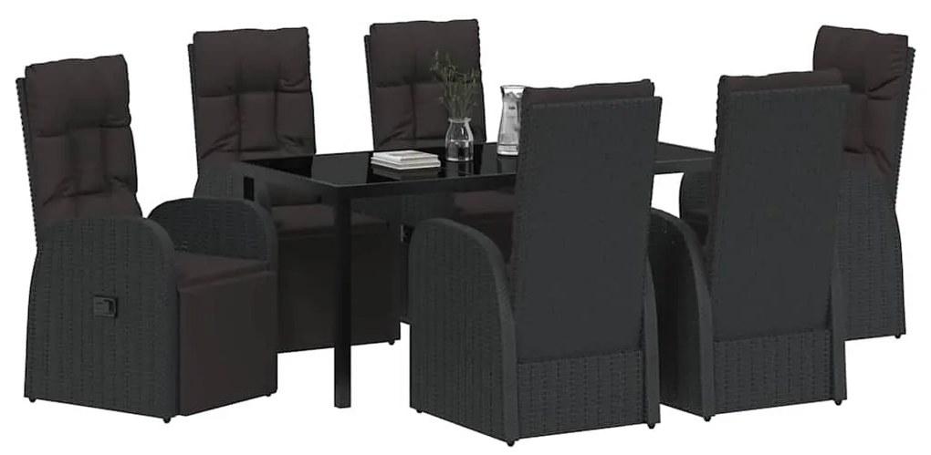 vidaXL Σέτ φαγητού για κήπο με μαξιλάρι 7 pcs Μαύρο συνθετικό ρατάν