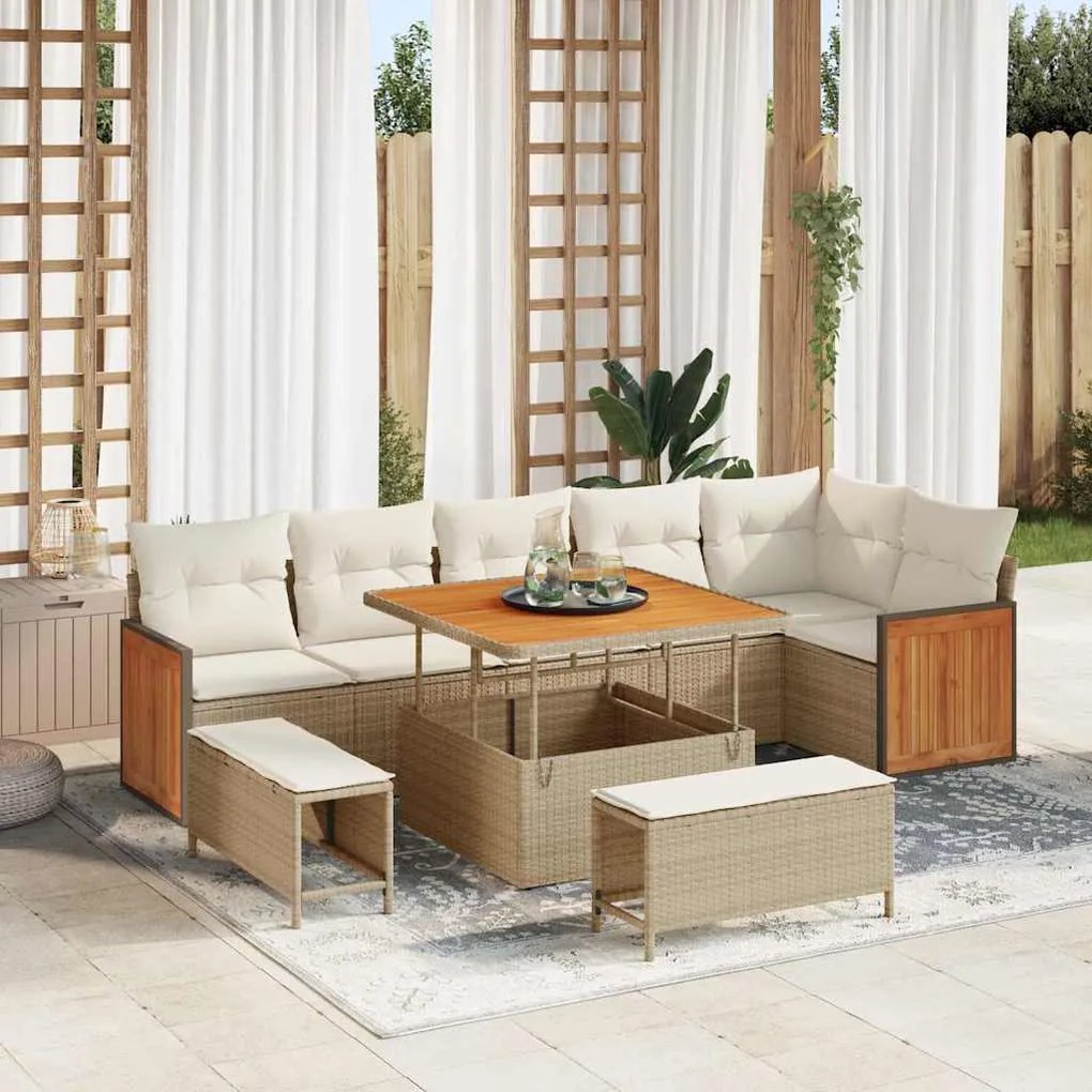 vidaXL Σετ Καναπέ Κήπου 9 pcs μπεζ και κρεμ 100 x 100 x 71 cm