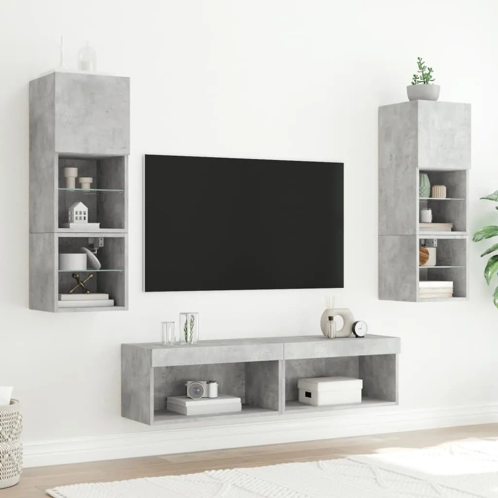 vidaXL Έπιπλα Τηλεόρασης με LED 2 τεμ. Γκρι Σκυροδέματος 60x30x30 εκ.