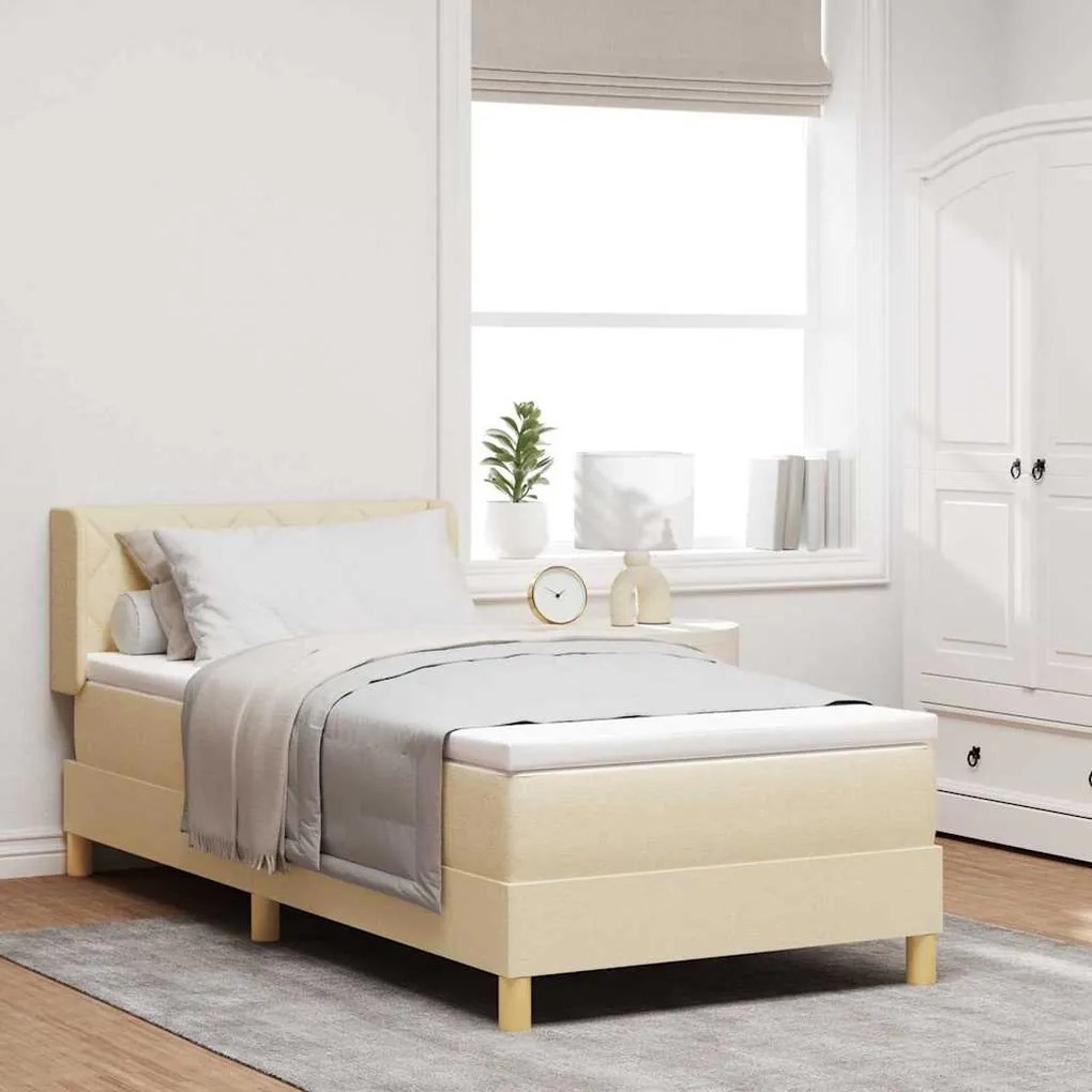 vidaXL Κρεβάτι Box Spring με Στρώμα Κρεμ 90 x 200 εκ. Ύφασμα.