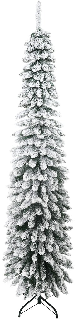 HOMCOM Τεχνητό Χριστουγεννιάτικο Δέντρο, Χιονισμένο, Στενό Σχέδιο, Πυράντοχο, 210 εκ., Πράσινο/Λευκό