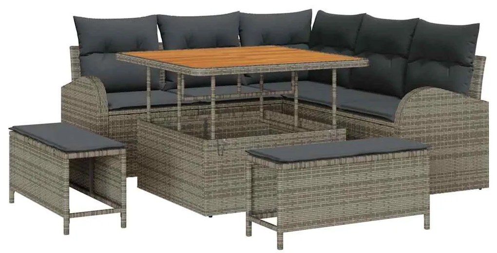 vidaXL Σετ Καναπέ Κήπου με μαξιλάρι 8 pcs Γκρι Πολυ ράταν