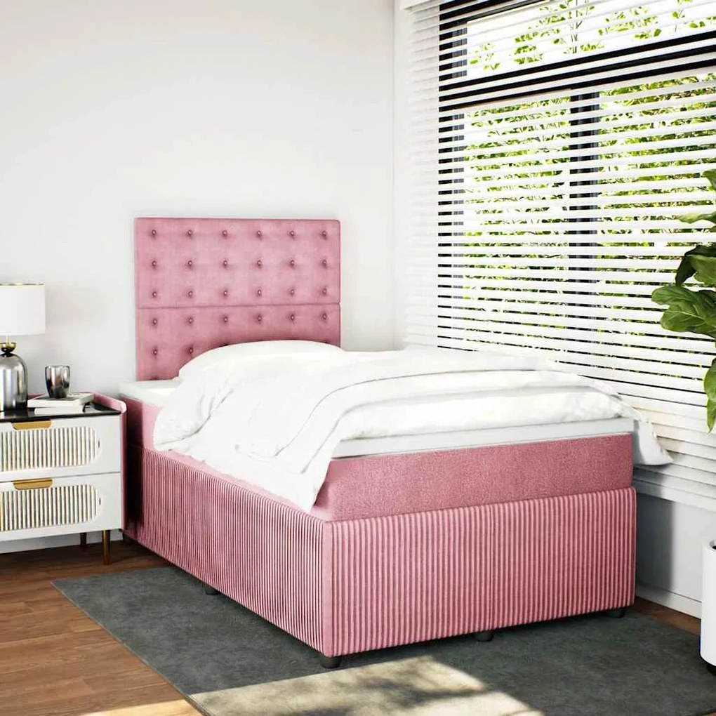 vidaXL Κρεβάτι Boxspring με Στρώμα Ροζ 120x200 εκ. Βελούδινο