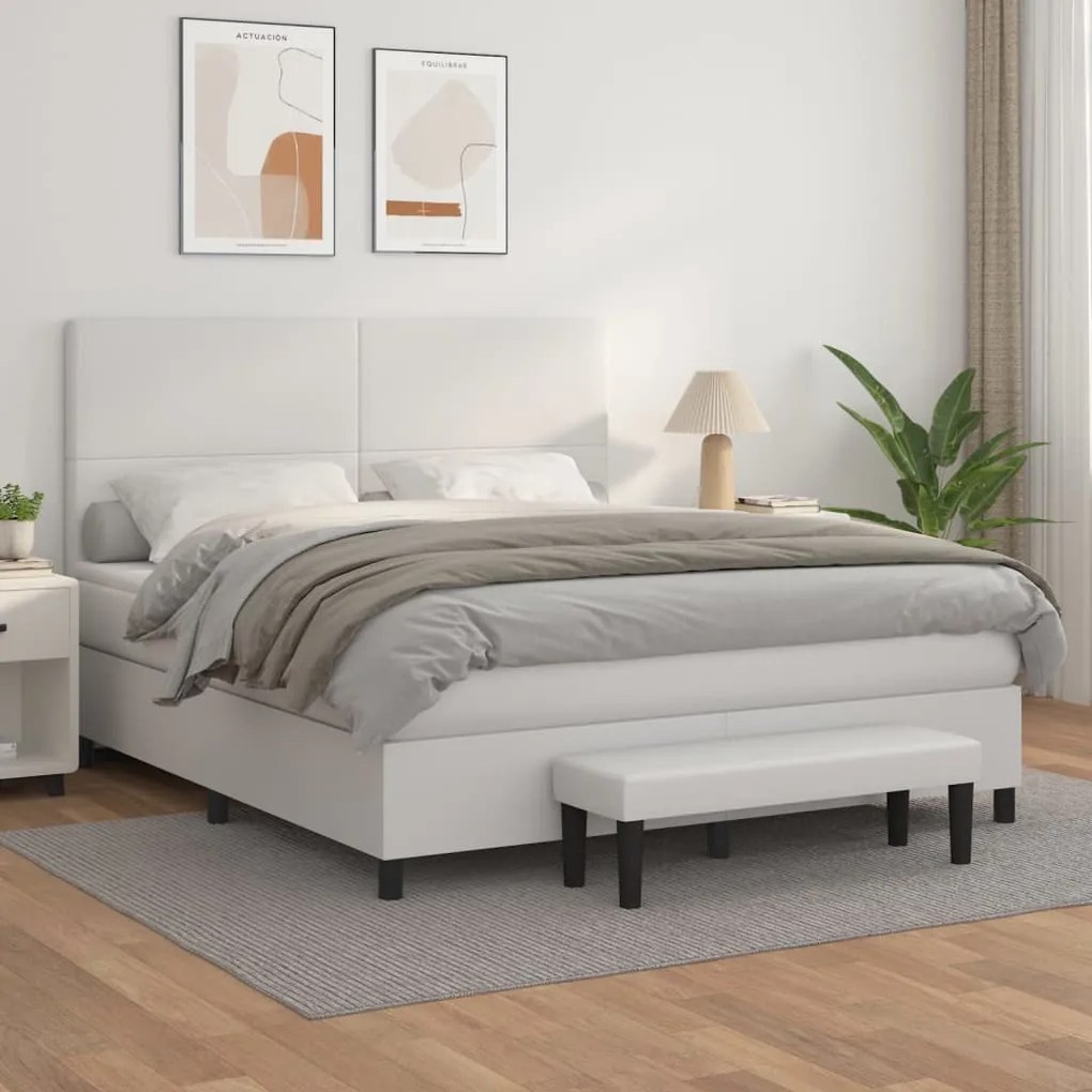 vidaXL Κρεβάτι Boxspring με Στρώμα Λευκό 180x200 εκ. Συνθετικό Δέρμα