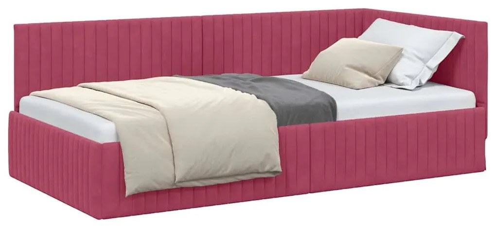vidaXL Κρεβάτι Γωνίας με κεφαλάρι Κόκκινο 100 εκ x 200 εκ Βελούδο