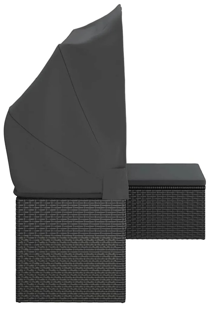 vidaXL Καναπές Κήπου Τριθέσιος Μαύρος Συνθ. Ρατάν με Οροφή/Υποπόδιο