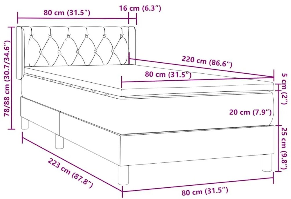 Box Spring κρεβάτι με στρώμα σκούρο πράσινο 80x220εκ. Βελούδινο - Πράσινο