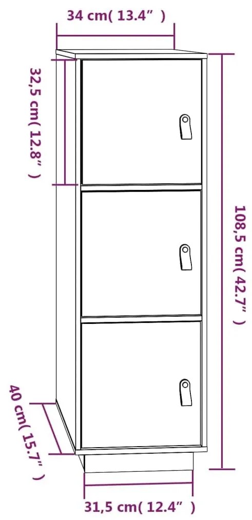 Ντουλάπι Ψηλό Μαύρο 34 x 40 x 108,5 εκ. από Μασίφ Ξύλο Πεύκου - Μαύρο