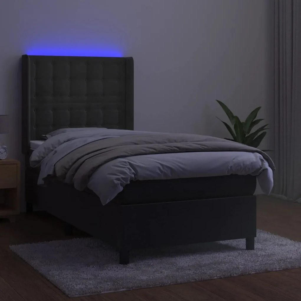 ΚΡΕΒΑΤΙ BOXSPRING ΜΕ ΣΤΡΩΜΑ &amp; LED ΣΚ. ΓΚΡΙ 90X190 ΕΚ. ΒΕΛΟΥΔΙΝΟ 3139776