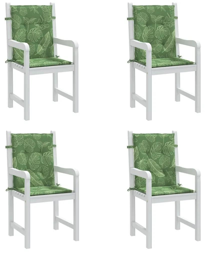 Μαξιλάρια Καρέκλας με Πλάτη 4 τεμ. Σχέδιο με Φύλλα Υφασμάτινα - Πράσινο