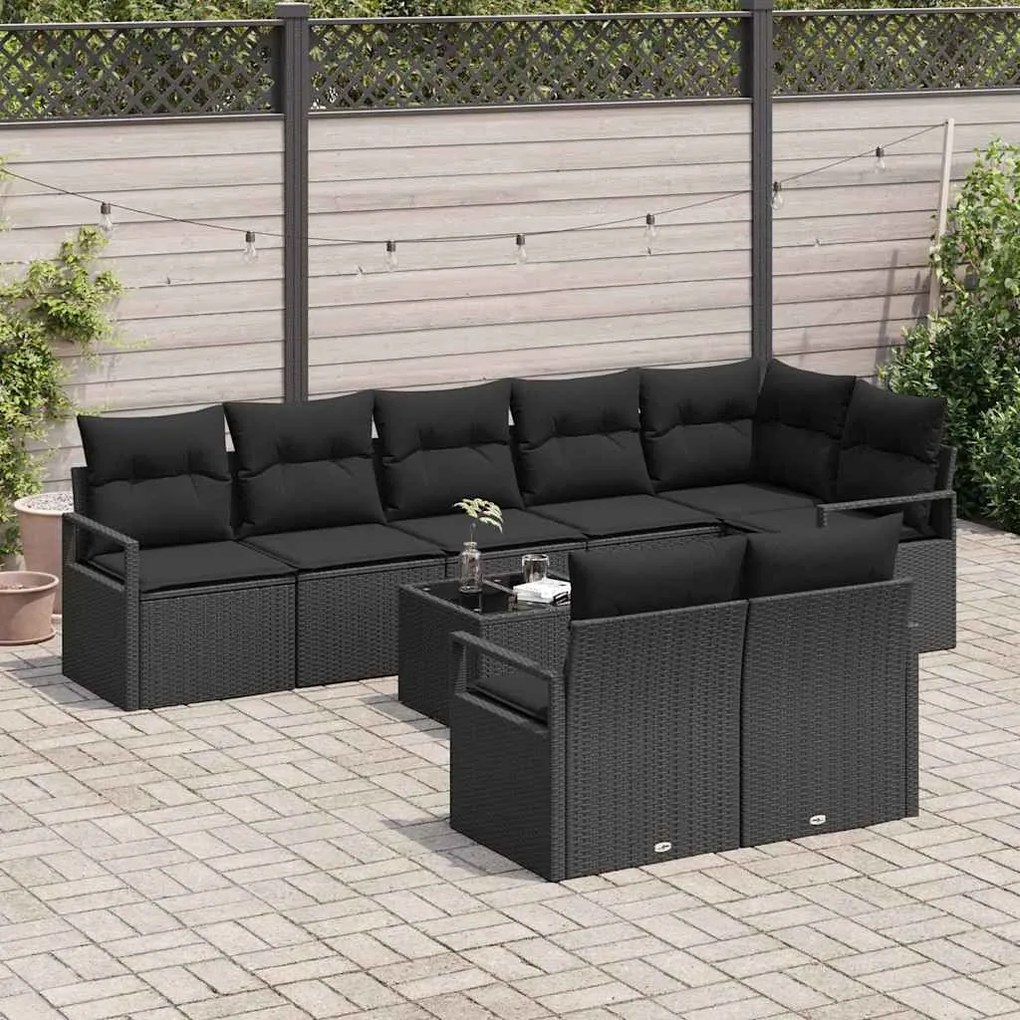 vidaXL Σετ Καναπέ Κήπου 9 pcs Μαύρο Πολυ ράταν