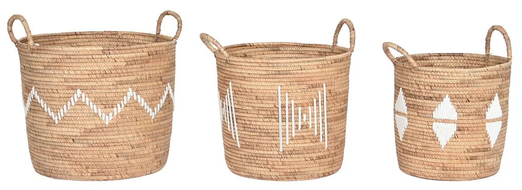 Σετ Καλαθιών DKD Home Decor Λευκό Φυσικό Σχοινί Θαλασσινό γρασίδι (3 Τεμάχια)