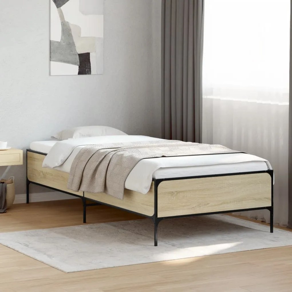 vidaXL Πλαίσιο Κρεβατιού Sonoma Δρυς 90x200 εκ. Επεξ. Ξύλο &amp; Μέταλλο