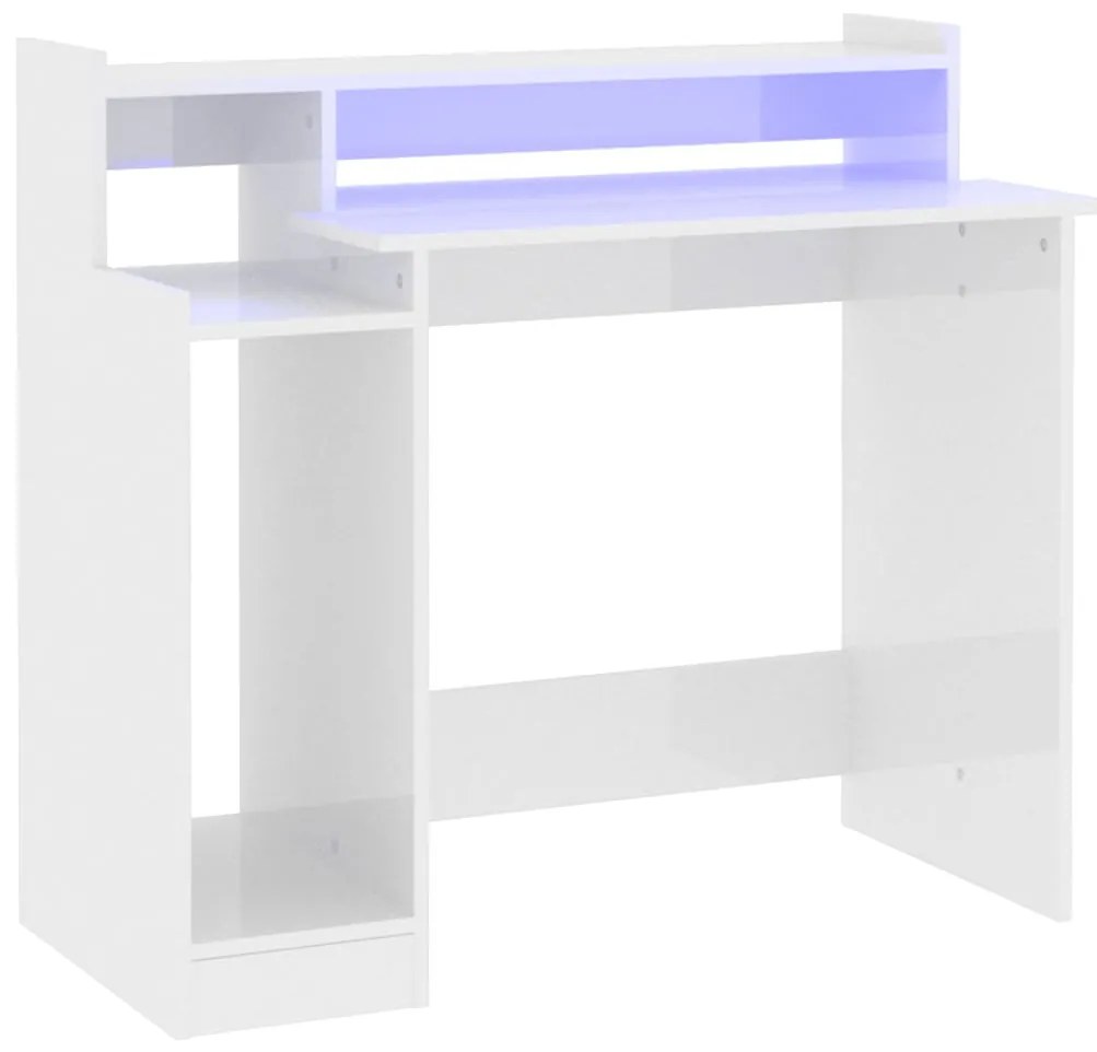vidaXL Γραφείο με LED Γυαλιστερό λευκό 97x45x90 εκ. Επεξεργ. Ξύλο