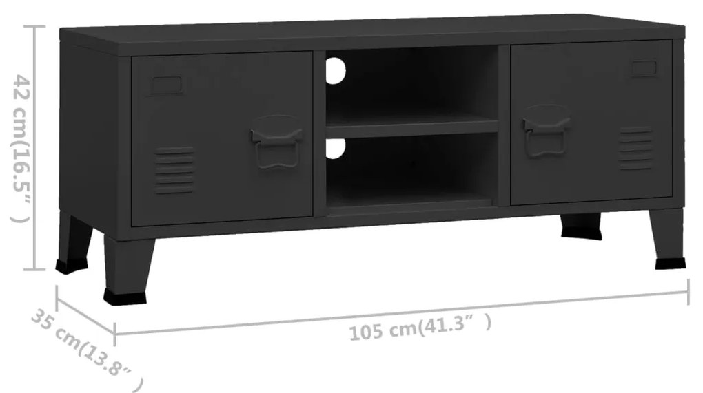 Έπιπλο Τηλεόρασης Βιομηχανικό Μαύρο 105 x 35 x 42 εκ. Μεταλλικό - Μαύρο