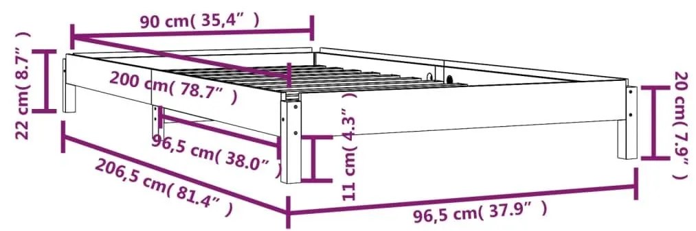 Κρεβάτι Στοιβαζόμενο Μαύρο 90x200 εκ. από Μασίφ Ξύλο Πεύκου - Μαύρο