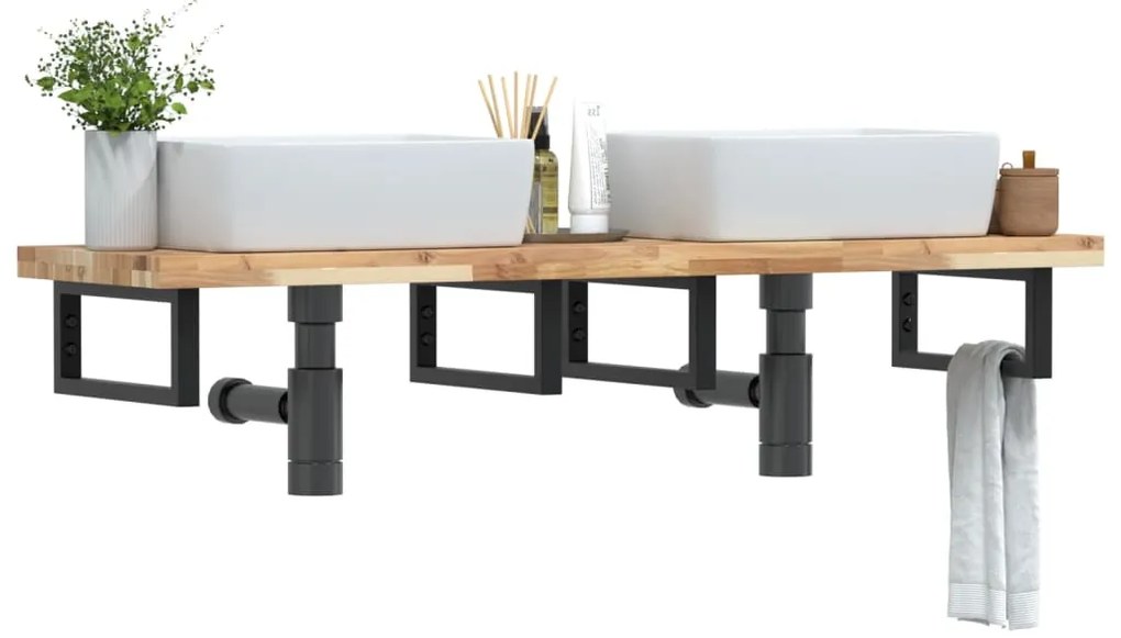 Ράφι Νιπτήρα Τοίχου από Ατσάλι / Μασίφ Ξύλο Ακακίας