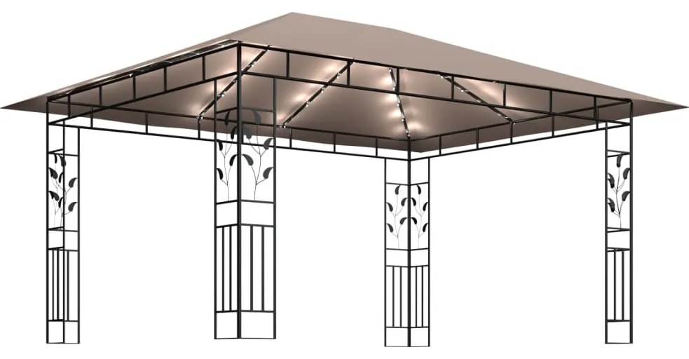 vidaXL Κιόσκι με Σήτα και Φωτάκια LED Taupe 4 x 3 x 2,73 μ.