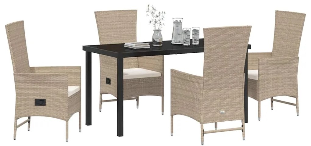 vidaXL Σέτ φαγητού για κήπο με μαξιλάρι 5 pcs Μπεζ συνθετικό ρατάν