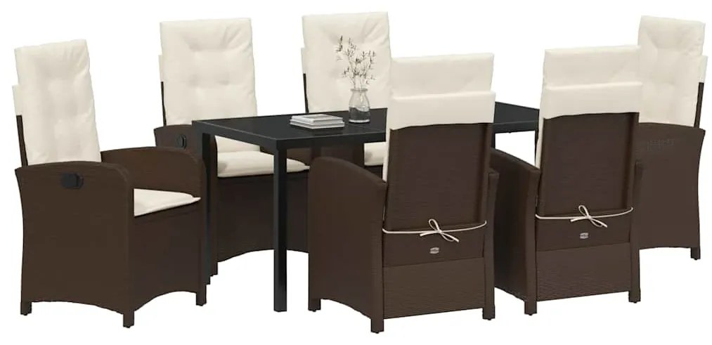 vidaXL Σέτ φαγητού για κήπο με μαξιλάρι 7 pcs Καφέ συνθετικό ρατάν