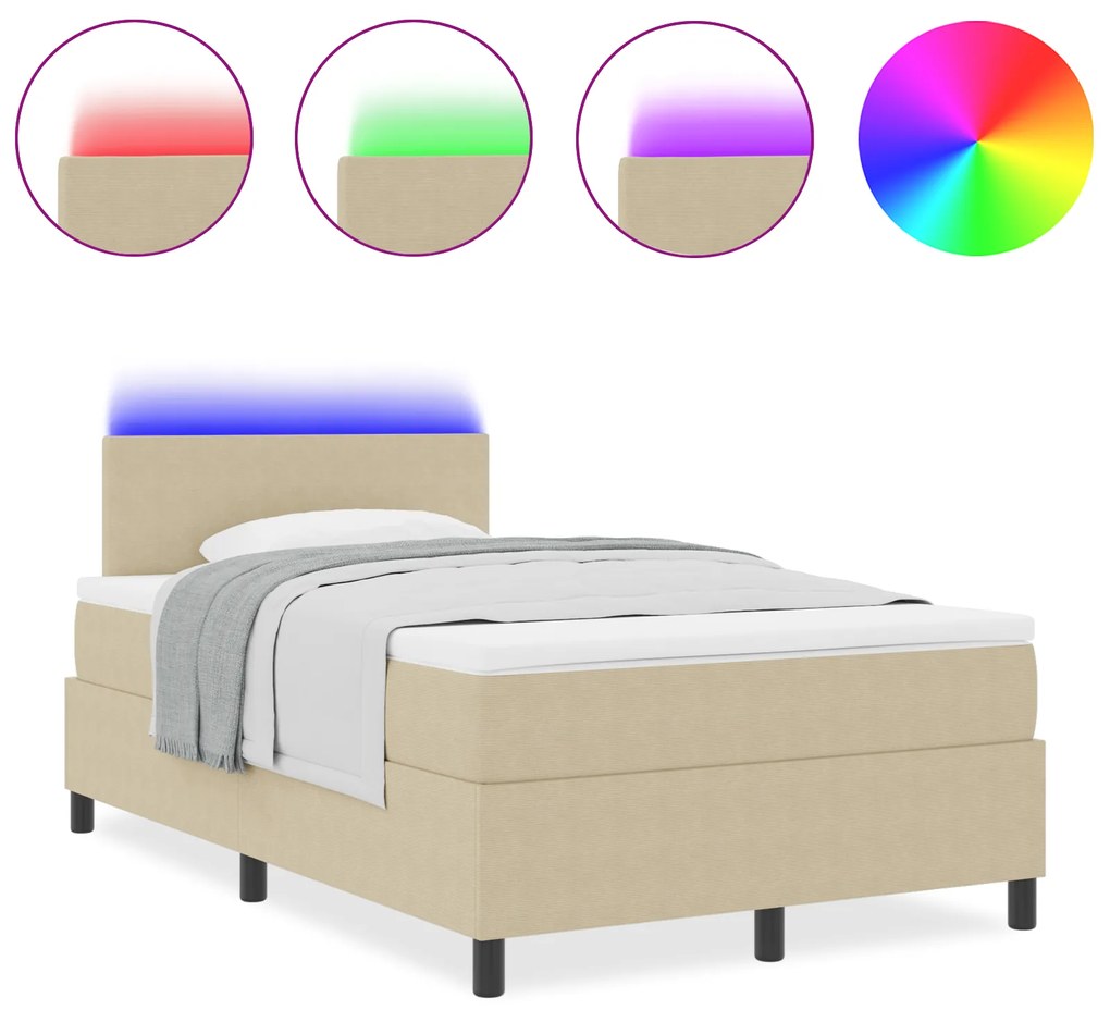 vidaXL Κρεβάτι σπαστής βάσης με Στρώμα & LED Φως Μπεζ 120x200 εκ. Ύφασμα βελόνα
