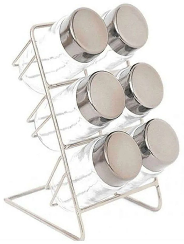 Βάση Μπαχαρικών Με Δοχεία (Σετ 6Τμχ) 014.KG0761 Inox Μέταλλο,Γυαλί
