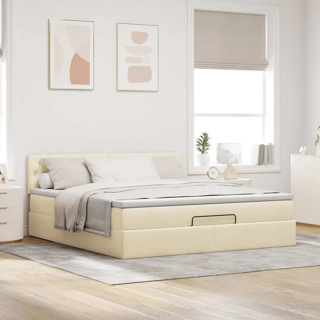 vidaXL Οθωμανικό κρεβάτι με στρώμα Cream 180x200cm ύφασμα