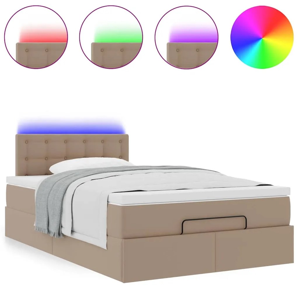 ΟΘΩΜΑΝΙΚΟ ΚΡΕΒΑΤΙ ΜΕ ΣΤΡΩΜΑΤΑ &amp; LEDS CAPPUCCINO FAUX LEATHER 3312146