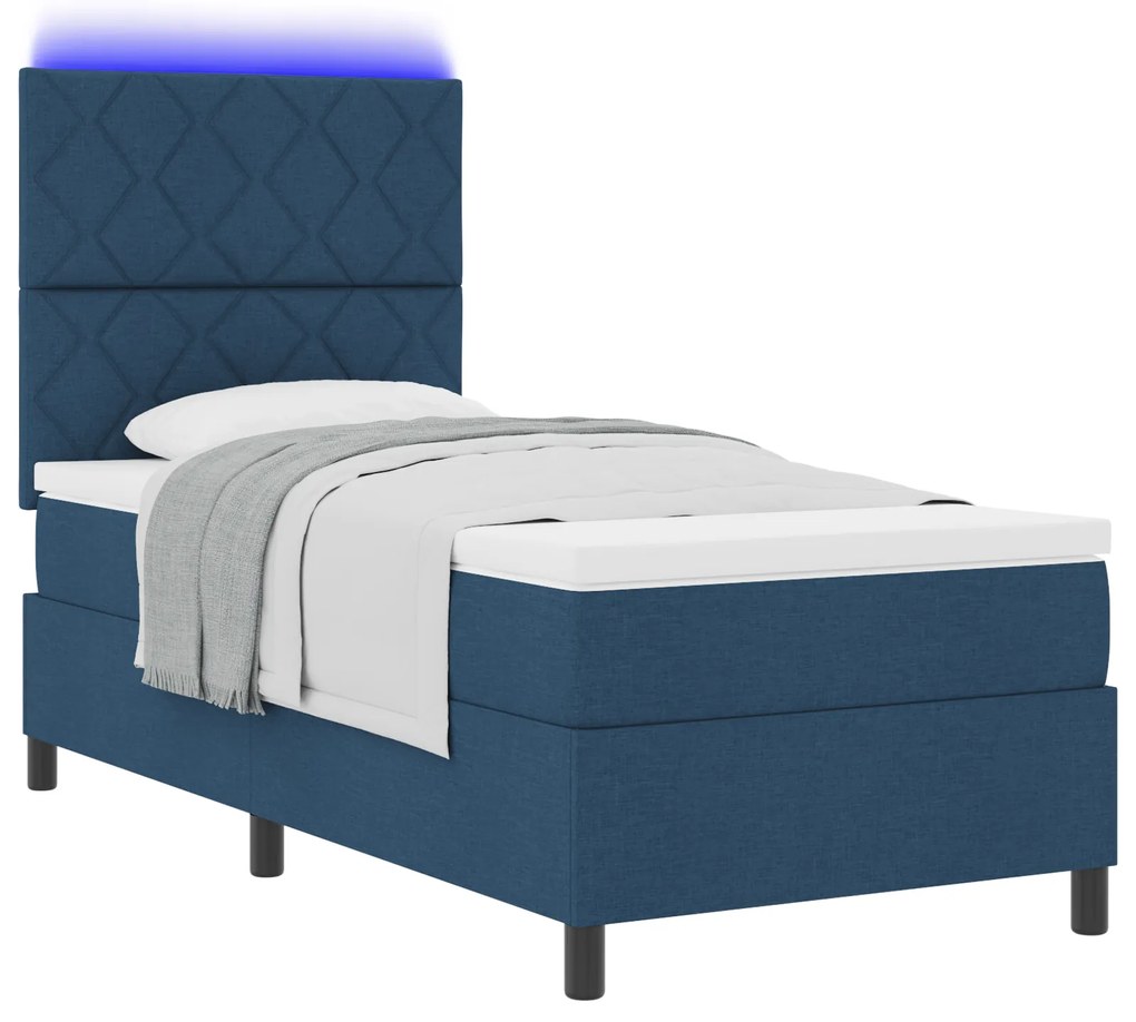 vidaXL Κρεβάτι Σπαστό με Στρώμα & LED Μπλε 90x190 cm Ύφασμα