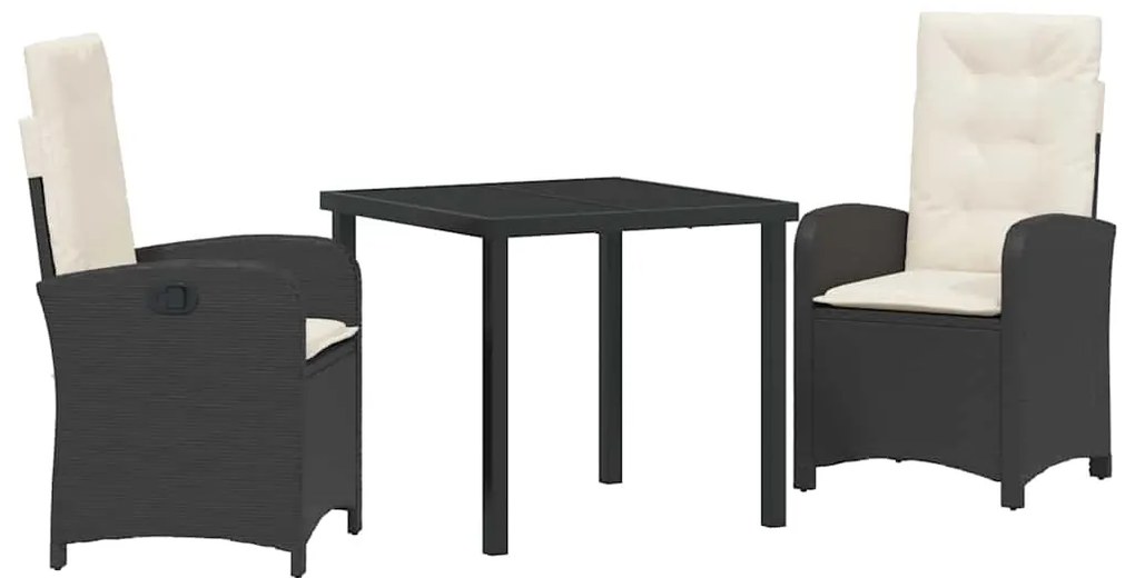 vidaXL Σέτ φαγητού για κήπο 3 pcs Μαύρο συνθετικό ρατάν