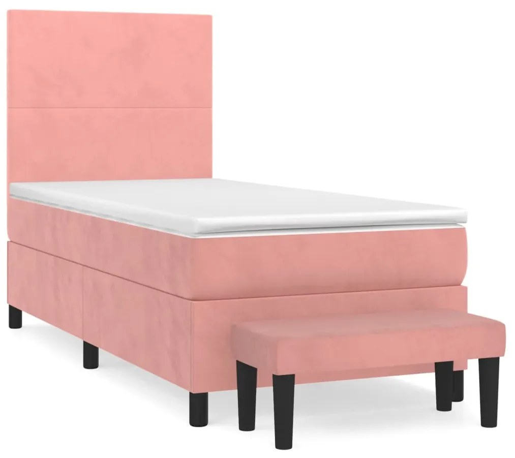 vidaXL Κρεβάτι Boxspring με Στρώμα Ροζ 90x190 εκ. Βελούδινο