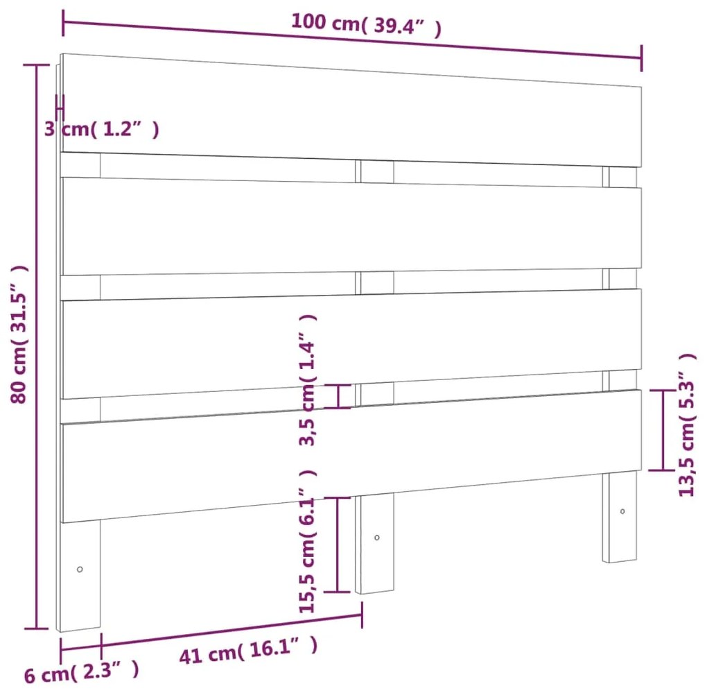 vidaXL Κεφαλάρι Κρεβατιού 100 x 3 x 80 εκ. από Μασίφ Ξύλο Πεύκου