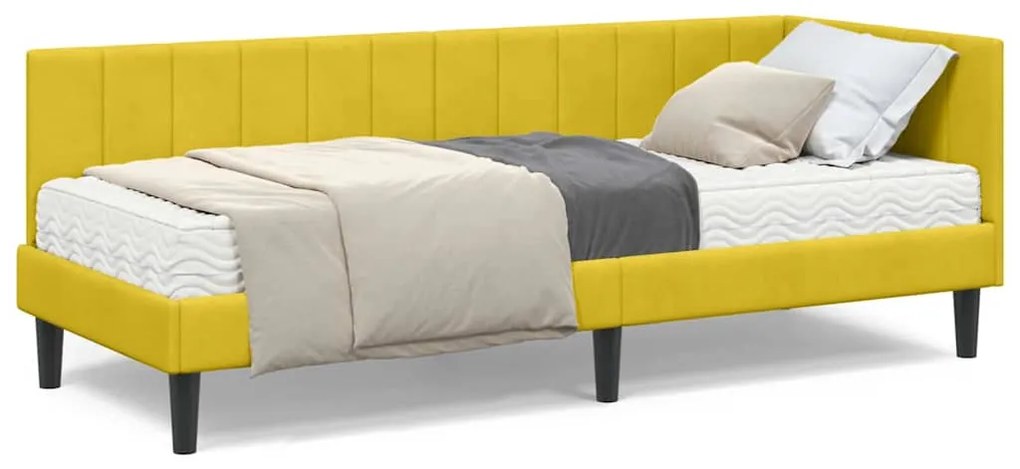 vidaXL Κρεβάτι γωνίας με στρώμα με στρώμα 2 pcs Κίτρινο Βελούδο