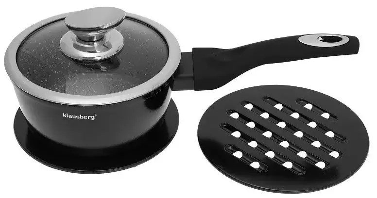 Σετ κατσαρόλες και τηγάνια Klausberg KB 7322, 15 τεμαχίων, Θερμοζεύγος, Οπή έκχυσης, Επαγωγή, Μαύρο