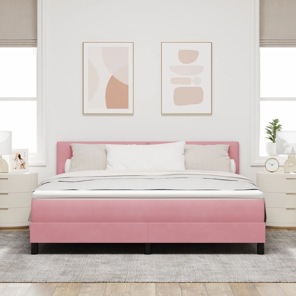 vidaXL κρεβάτι Box Spring με στρώμα Ροζ Super King Βελούδο