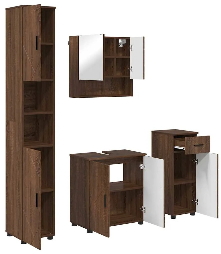 vidaXL Σετ Επίπλων Μπάνιου με συρτάρι 4 pcs Καφέ δρυς 61 x 35 x 64 εκ.