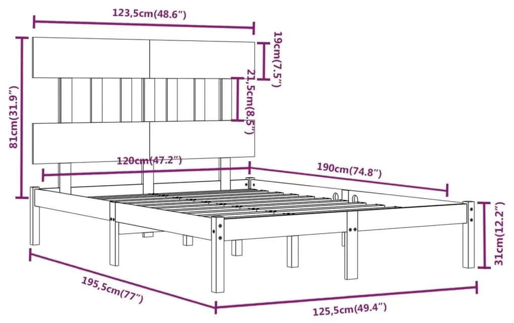 Πλαίσιο Κρεβατιού Μελί 120x190 εκ. Μασίφ Ξύλο Small Double - Καφέ