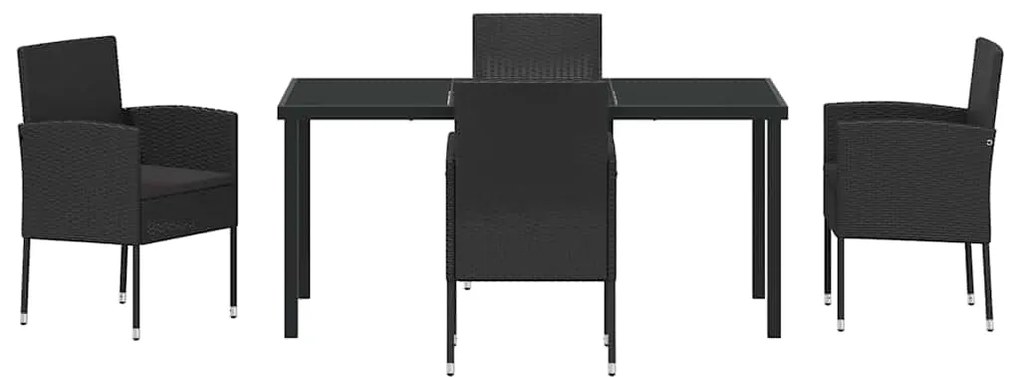 vidaXL Σέτ φαγητού για κήπο με μαξιλάρι 5 pcs Μαύρο συνθετικό ρατάν