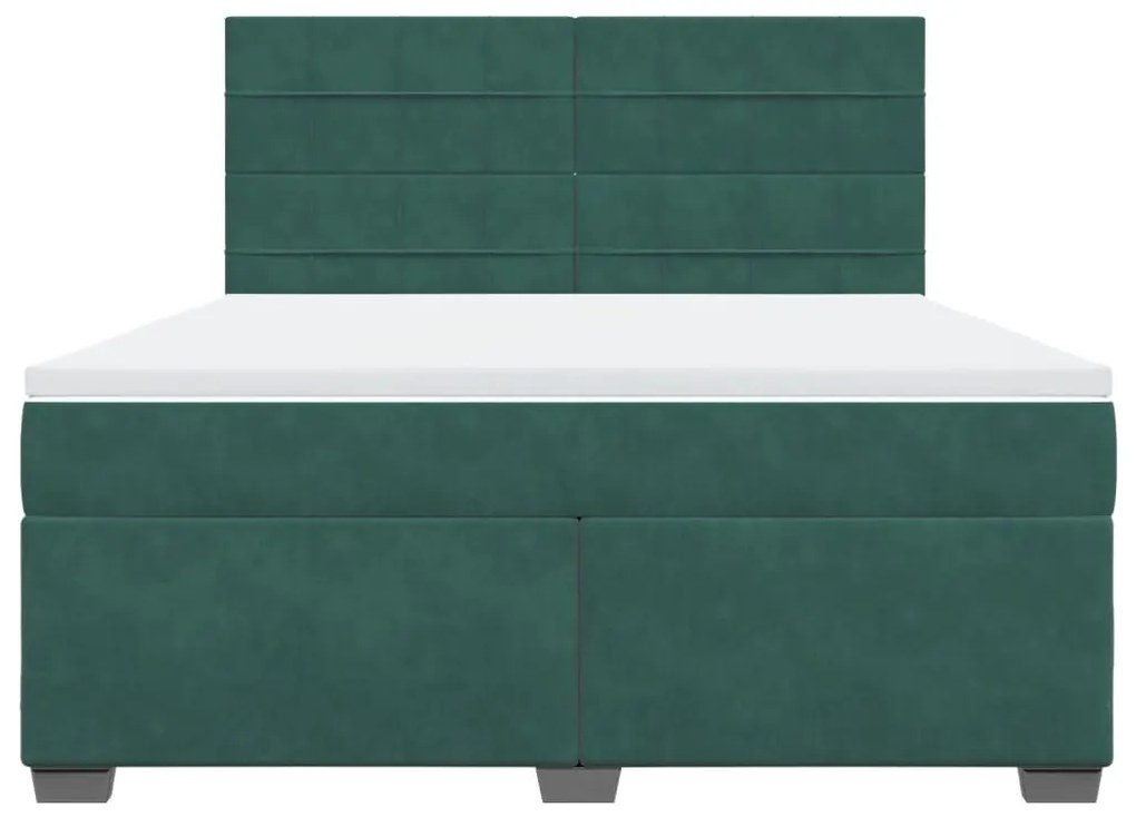 vidaXL Κρεβάτι Boxspring με Στρώμα Σκούρο Πράσινο 180x200εκ. Βελούδινο