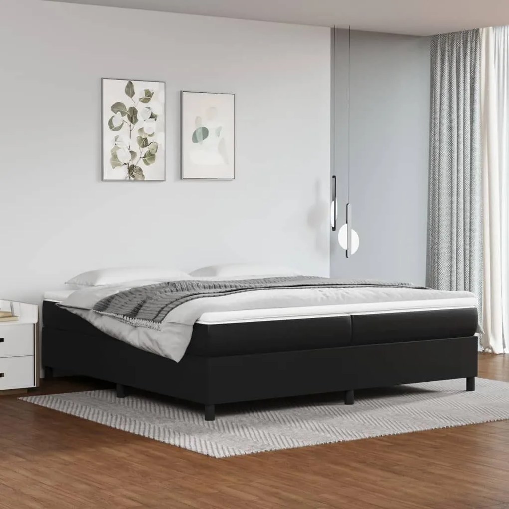 Κρεβάτι Boxspring με Στρώμα Μαύρο 200x200 εκ. Συνθετικό Δέρμα - Μαύρο