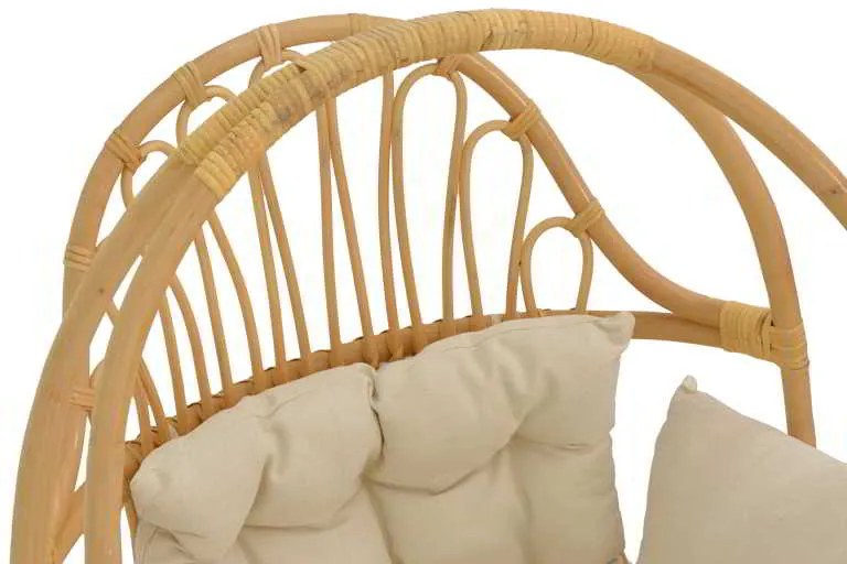 Κρεμαστή κούνια Jorg pakoworld φυσικό rattan-κρεμ μαξιλάρι 80x59x105εκ