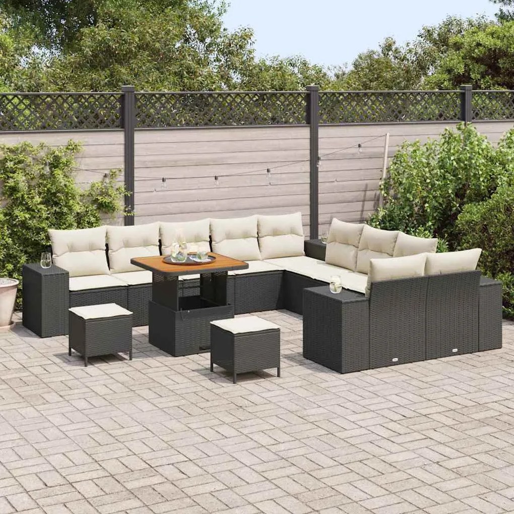 vidaXL Σετ Καναπέ Κήπου Ρυθμιζόμενο ύψος 13 pcs Μαύρο συνθετικό ρατάν